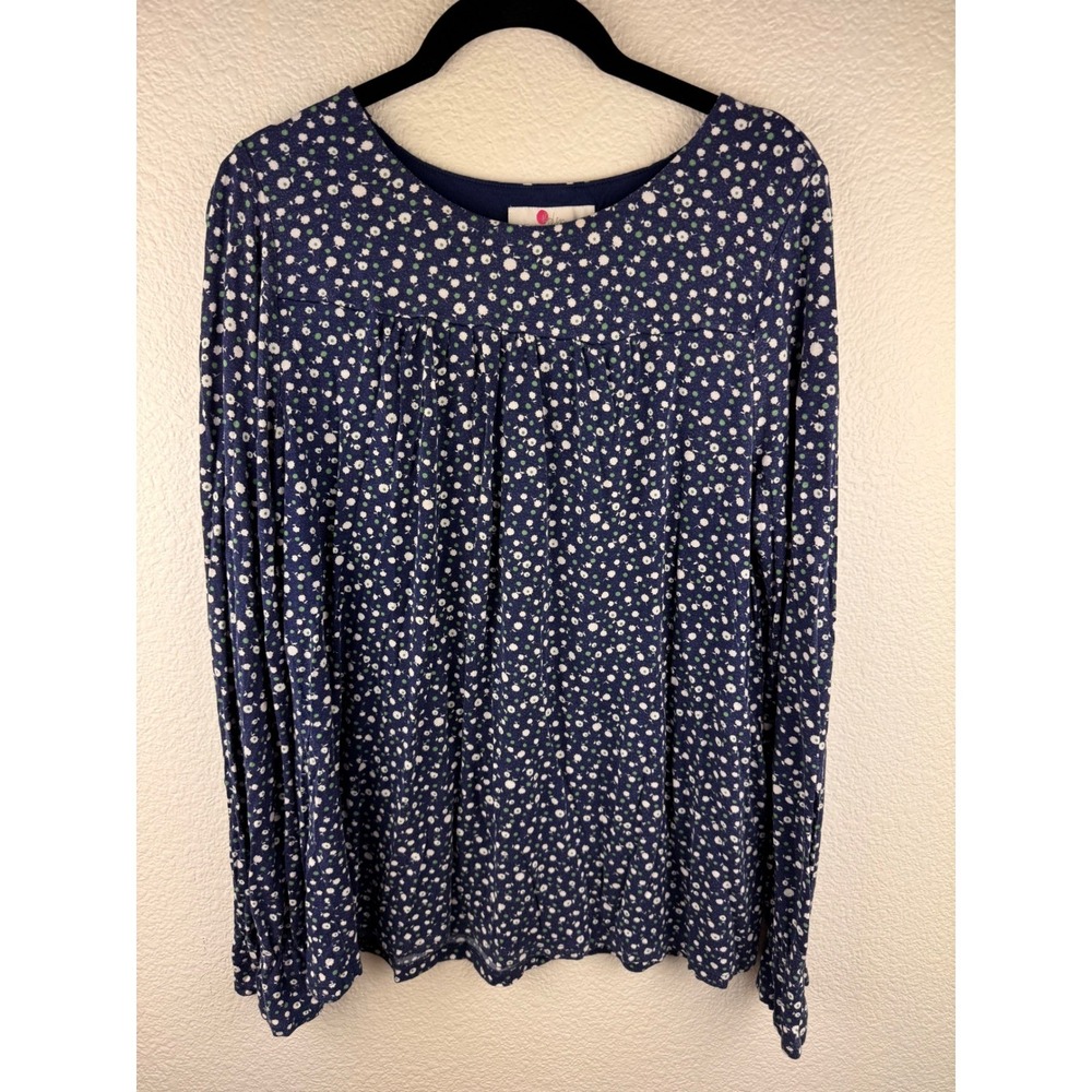 Boden Blue Floral Print Long Sleeve Round Neck Tunic Top Size US 10 Peasant Boho